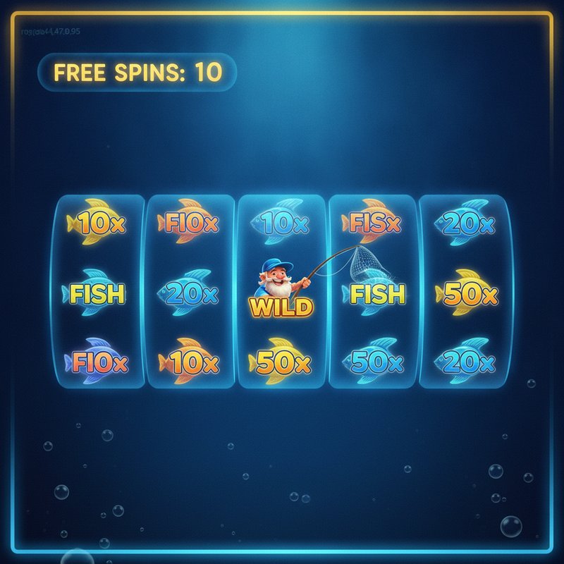 Fishin Frenzy free spins round with fisherman wild collecting fish prize values on screen