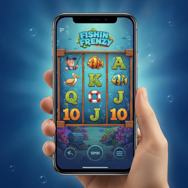 Fishin Frenzy slot played on a mobile device in portrait orientation